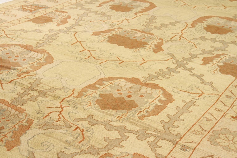 Large Turkish Donegal Rug with Brown and Gray Botanical Details on