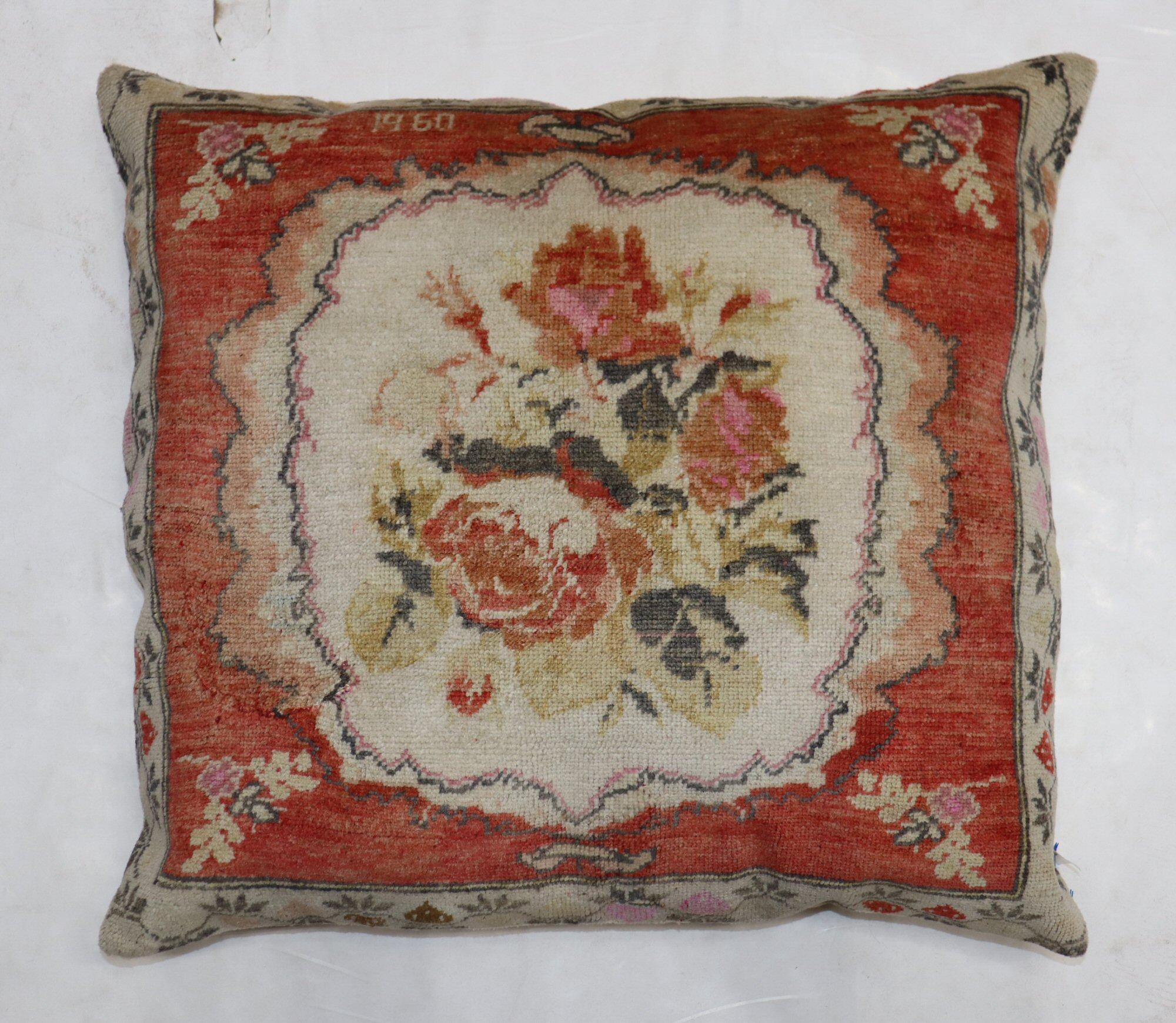 Asian Large Turkish Floor Size Floral Pillow, Dated 1960