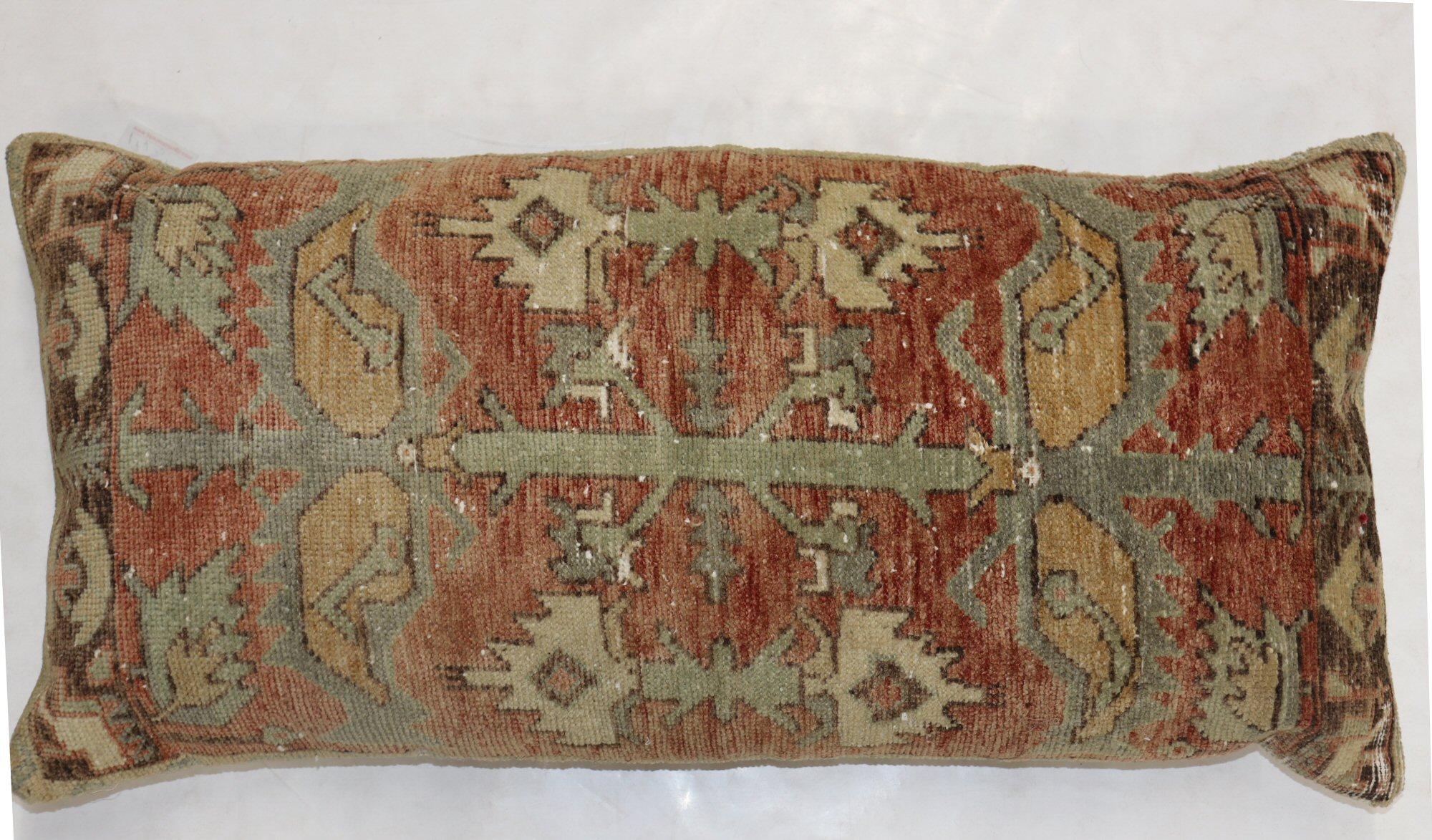 Hand-Knotted Large Turkish Floor Size Rustic Geometric Pillow For Sale