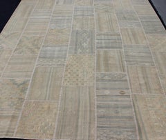 Large Turkish Kilim in Tan, Blue, Taupe, Light Green & Neutral Colors