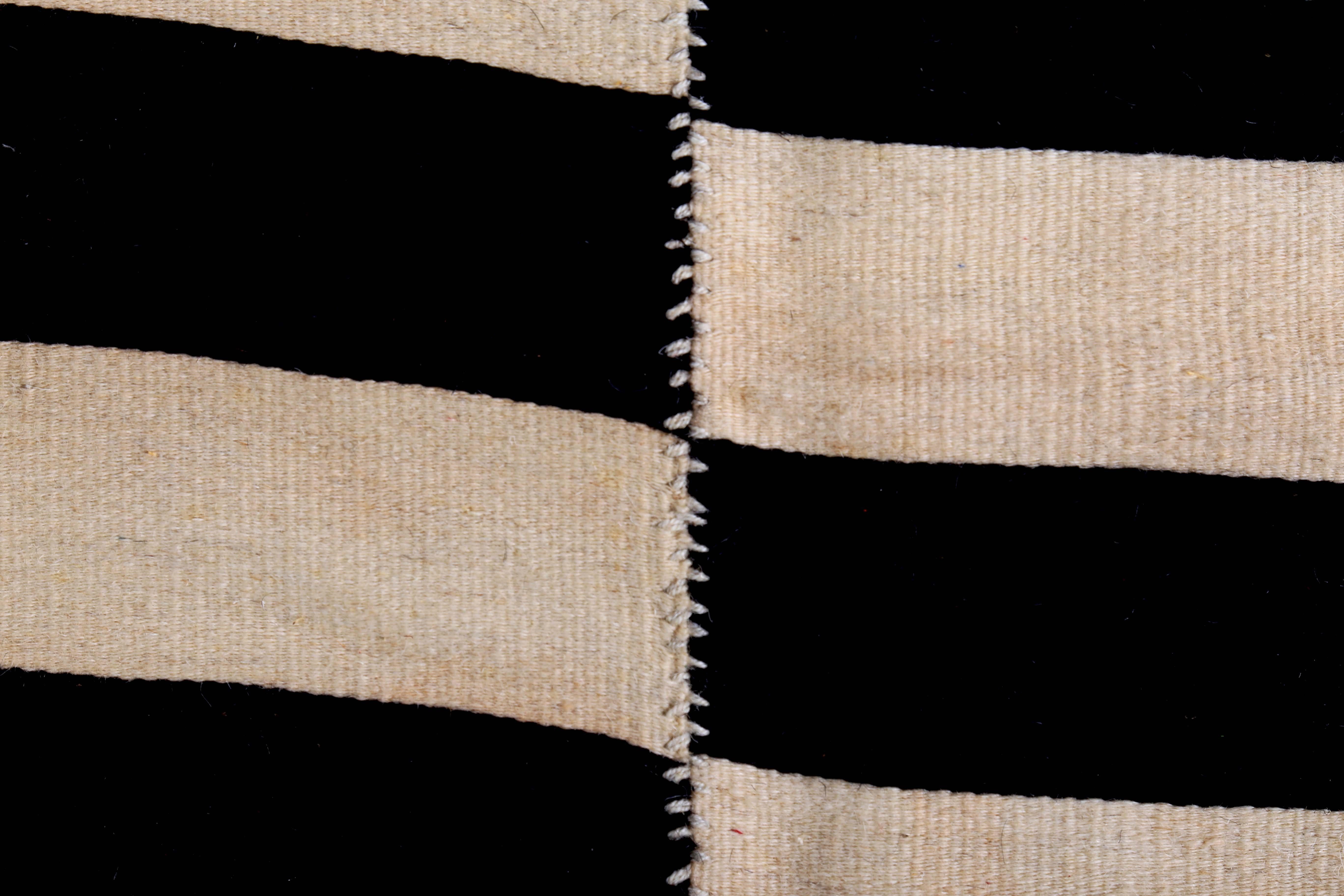 Large Turkish Kilim Rug with Black Stripes on Ivory Field In New Condition For Sale In Dallas, TX