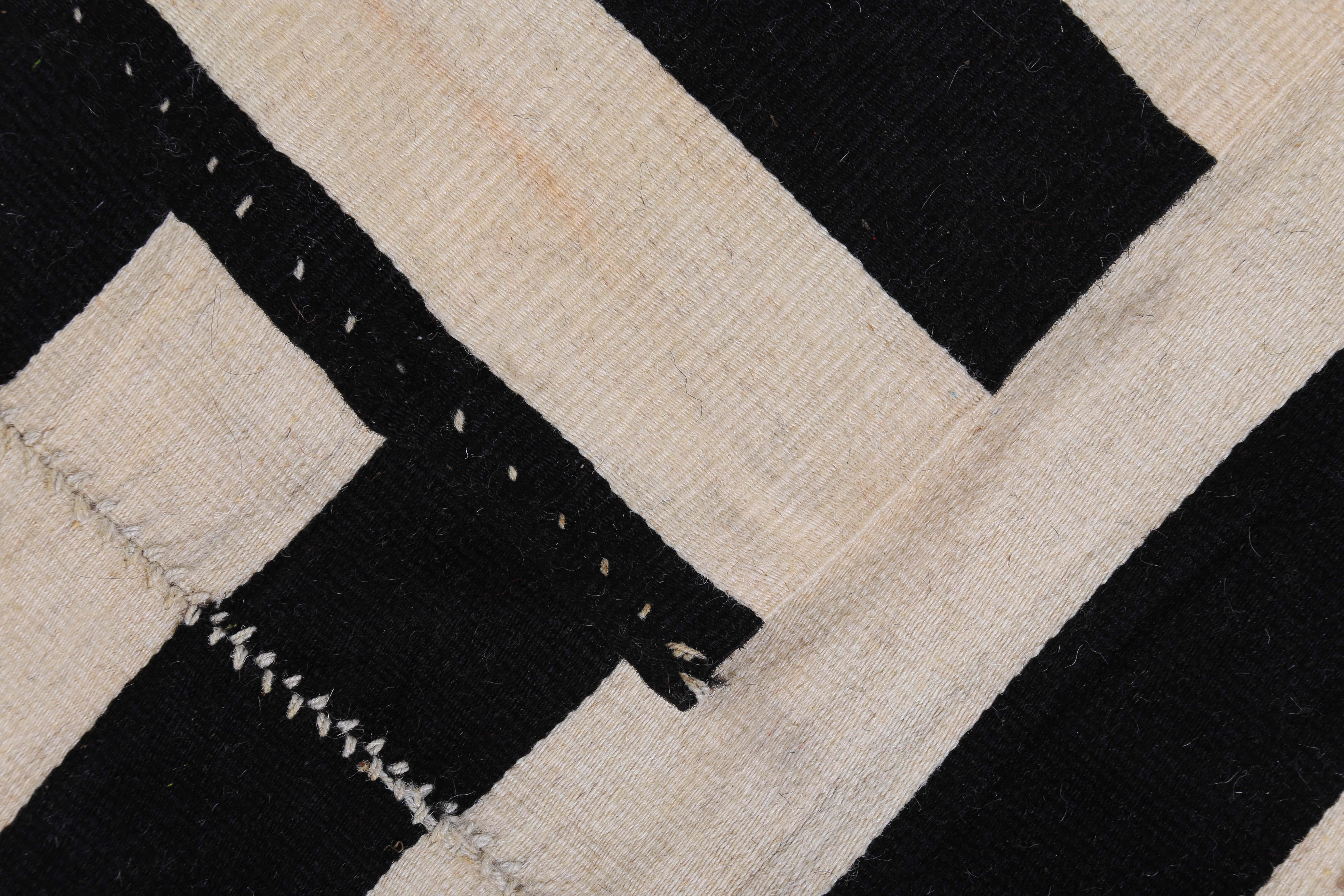 Large Turkish Kilim Rug with Black Stripes on Ivory Field For Sale 2