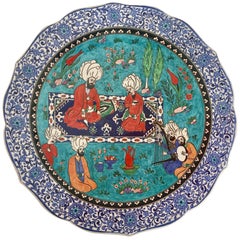 Grande assiette turque en céramique polychrome peinte à la main:: scène ottomane:: Kutahya