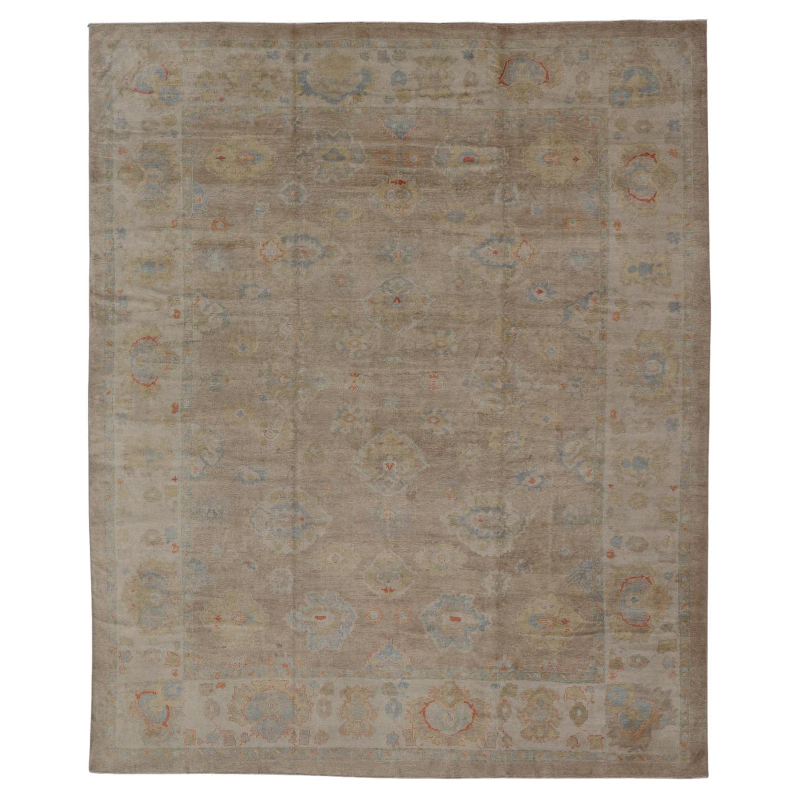 Tappeto Oushak turco di grandi dimensioni con design all-over dai colori neutri   16'2" X21'