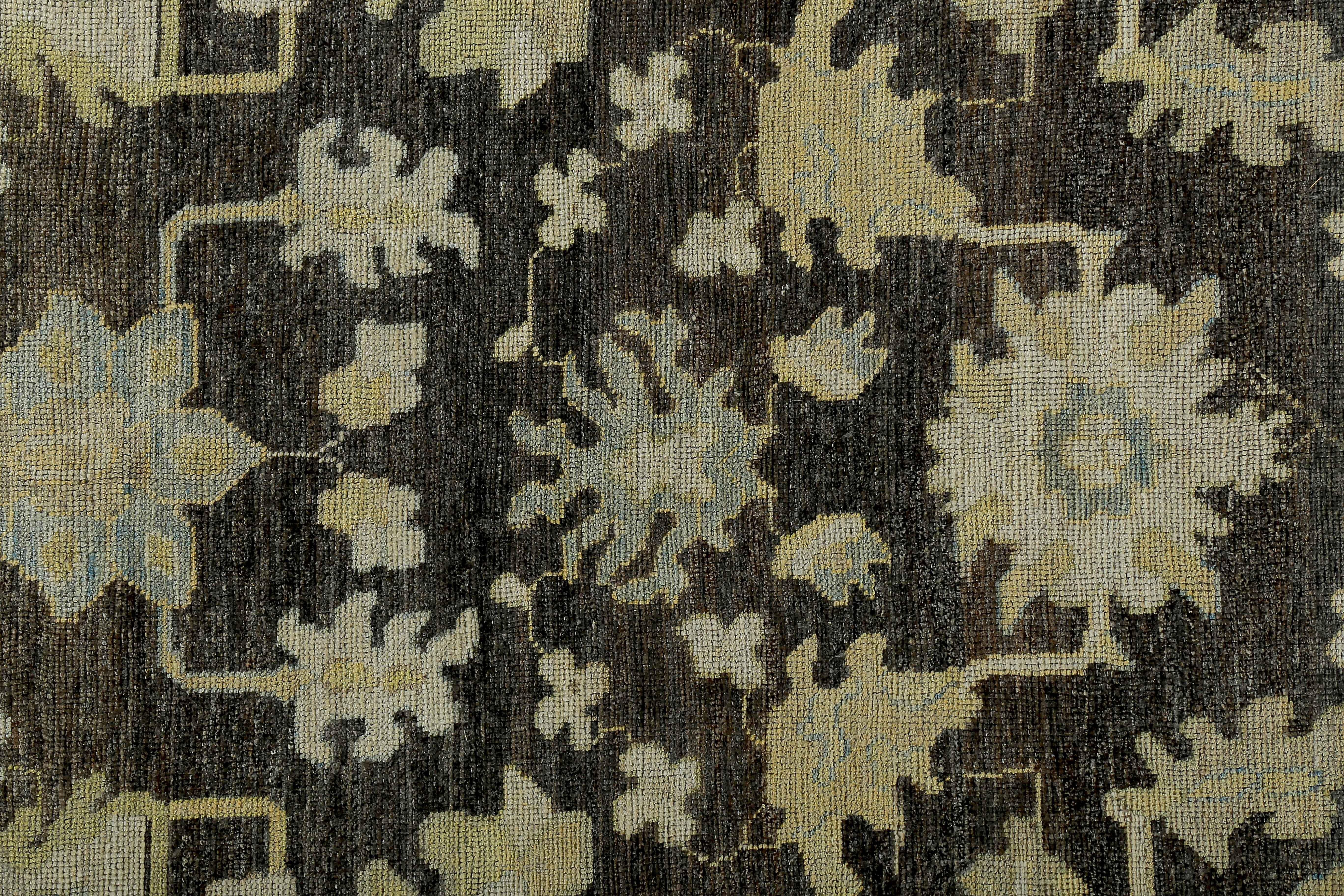 Large Turkish Oushak Rug with Blue and Gold Floral Details on Brown Field In New Condition For Sale In Dallas, TX