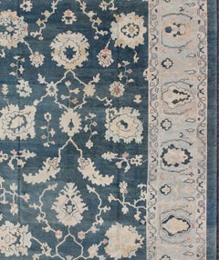 Large Turkish Oushak Rug With Dark Teal Blue by Keivan Woven Arts 12'9 X 16'10