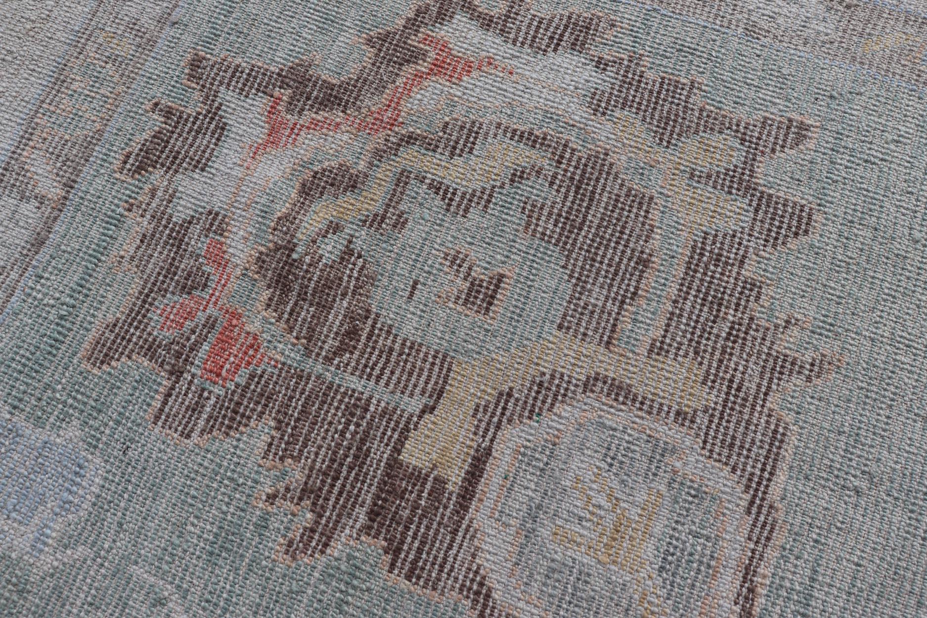 Grande tappeto turco Oushak con tavolozza neutra e design floreale 13'5