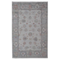 Grande tappeto turco Oushak con tavolozza neutra e design floreale 13'5" X21'5"