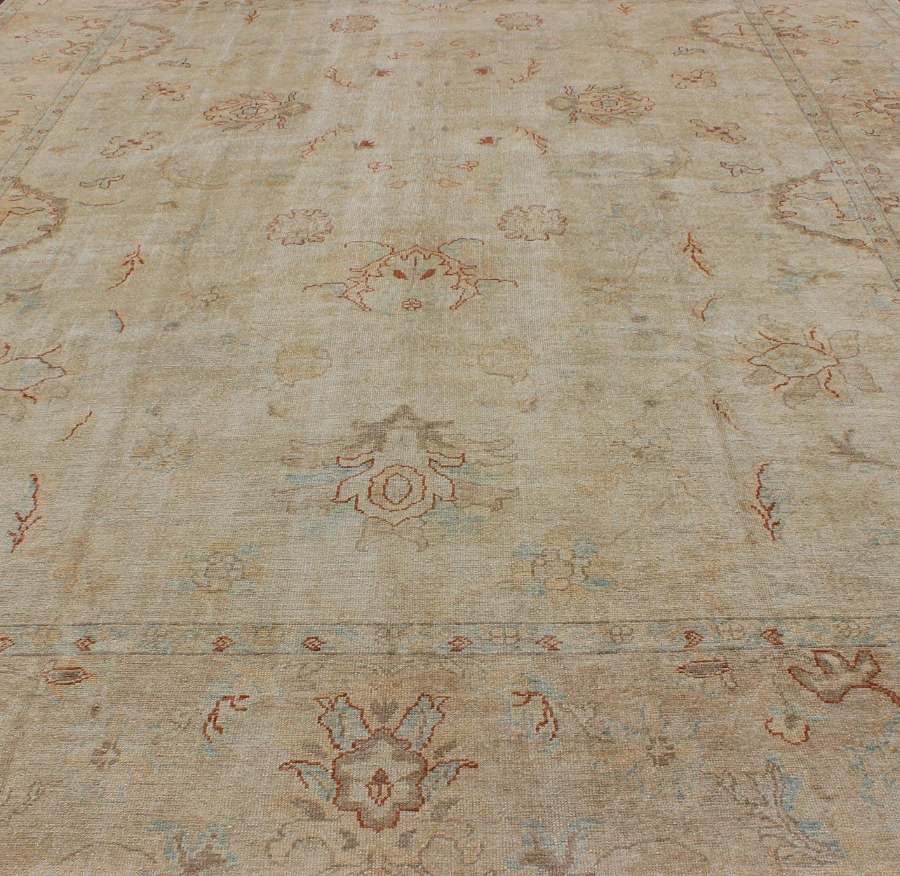 Large Turkish Oushak Rug with Pastel Colors and All-Over Floral Design For Sale 3