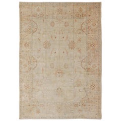Large Turkish Oushak Rug with Pastel Colors and All-Over Floral Design