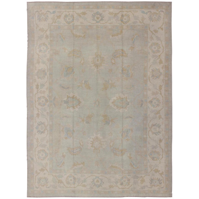 Pastel Large Rug Large Oushak Turkish Rug in Pastel Colors, Light Gray Blue and ...
