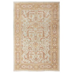 Large Turkish Oushak Rug with Silver Color Background, Brown, Soft Red, Yellow