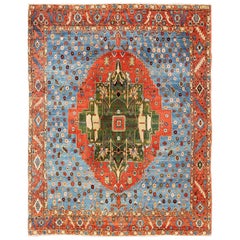 Large Turkish Serapi Design Rug with Central Medallion in Red and Light Blue