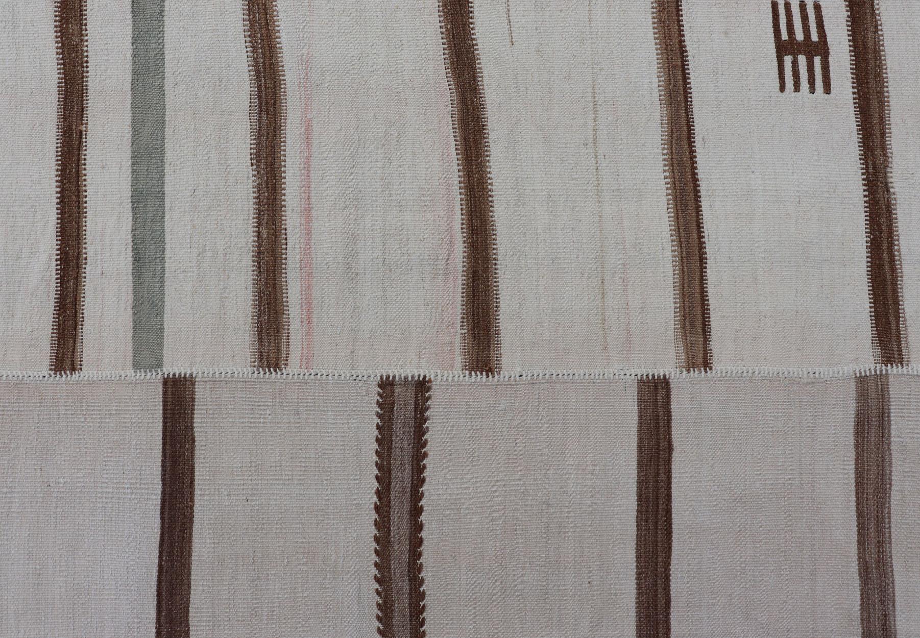 Large Turkish Vintage Flat-Weave in Light Brown and Cream with Stripe Design In Good Condition For Sale In Atlanta, GA