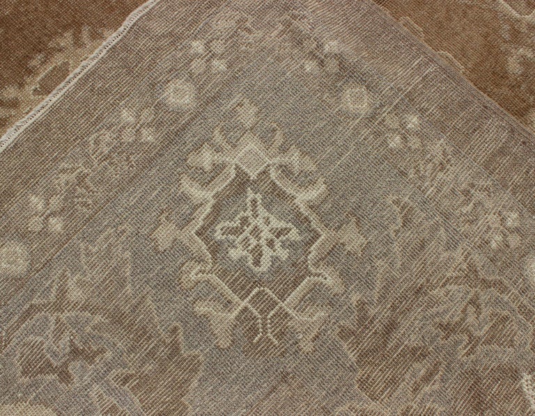 Large Vintage Turkish Rug in Light Brown Field, Taupe, Ivory and Earth ...