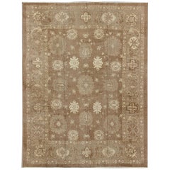 Large Vintage Turkish Rug in Light Brown Field, Taupe, Ivory and Earth Tones  