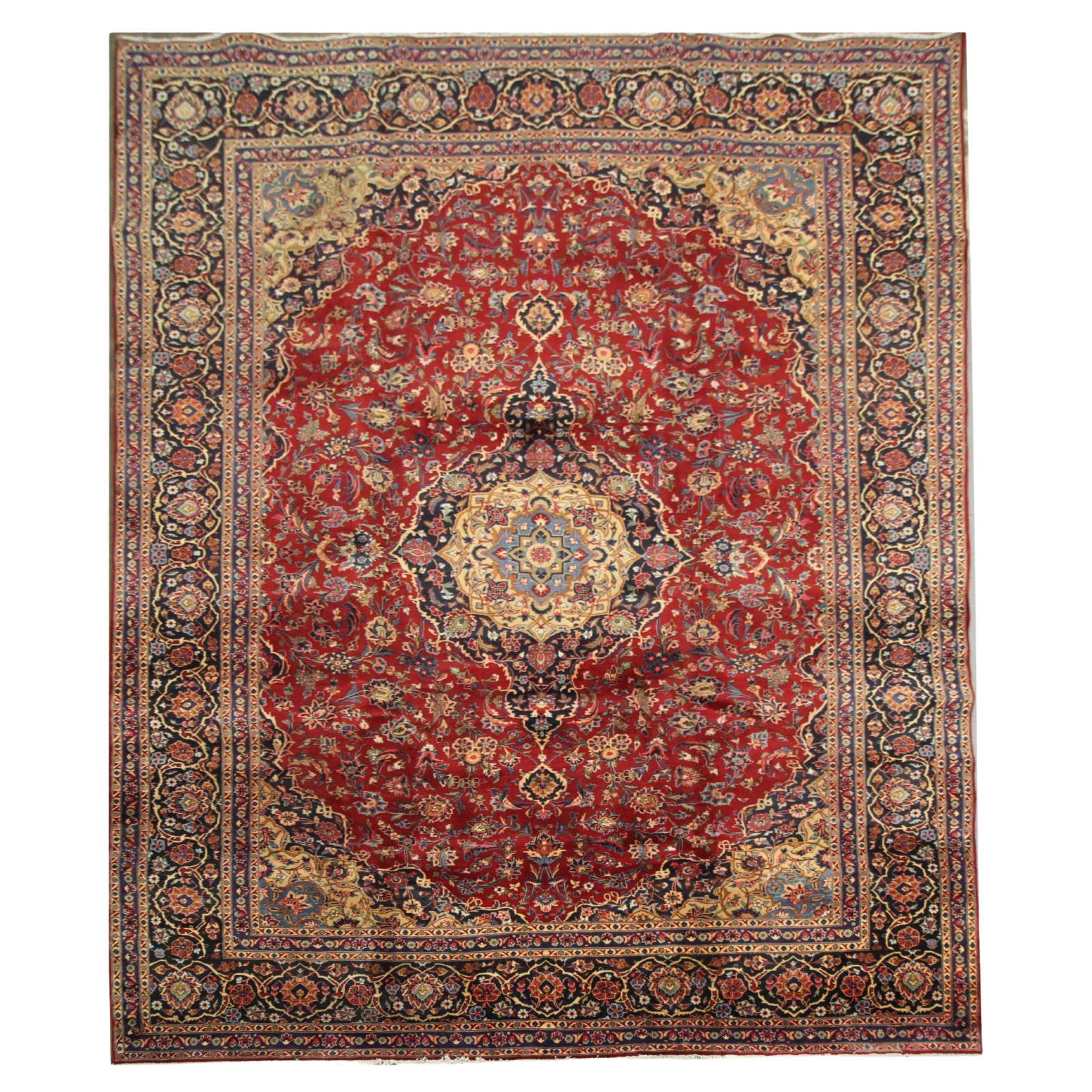 Large Turkish Vintage Rug Handmade Carpet Red Wool Oriental Area