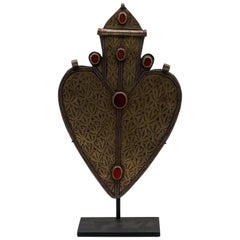 Large Turkmen Silver and Carnelian Heart Shaped Pendant