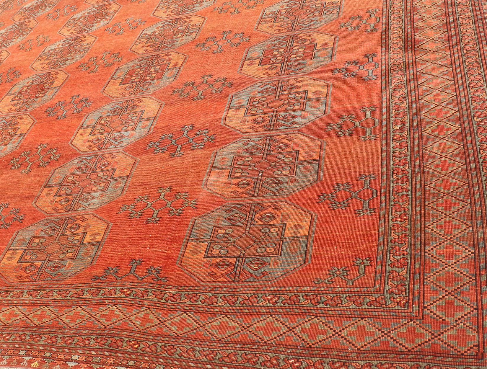 Large Turkomen Rug with All-Over Gul Bokhara Design For Sale 5