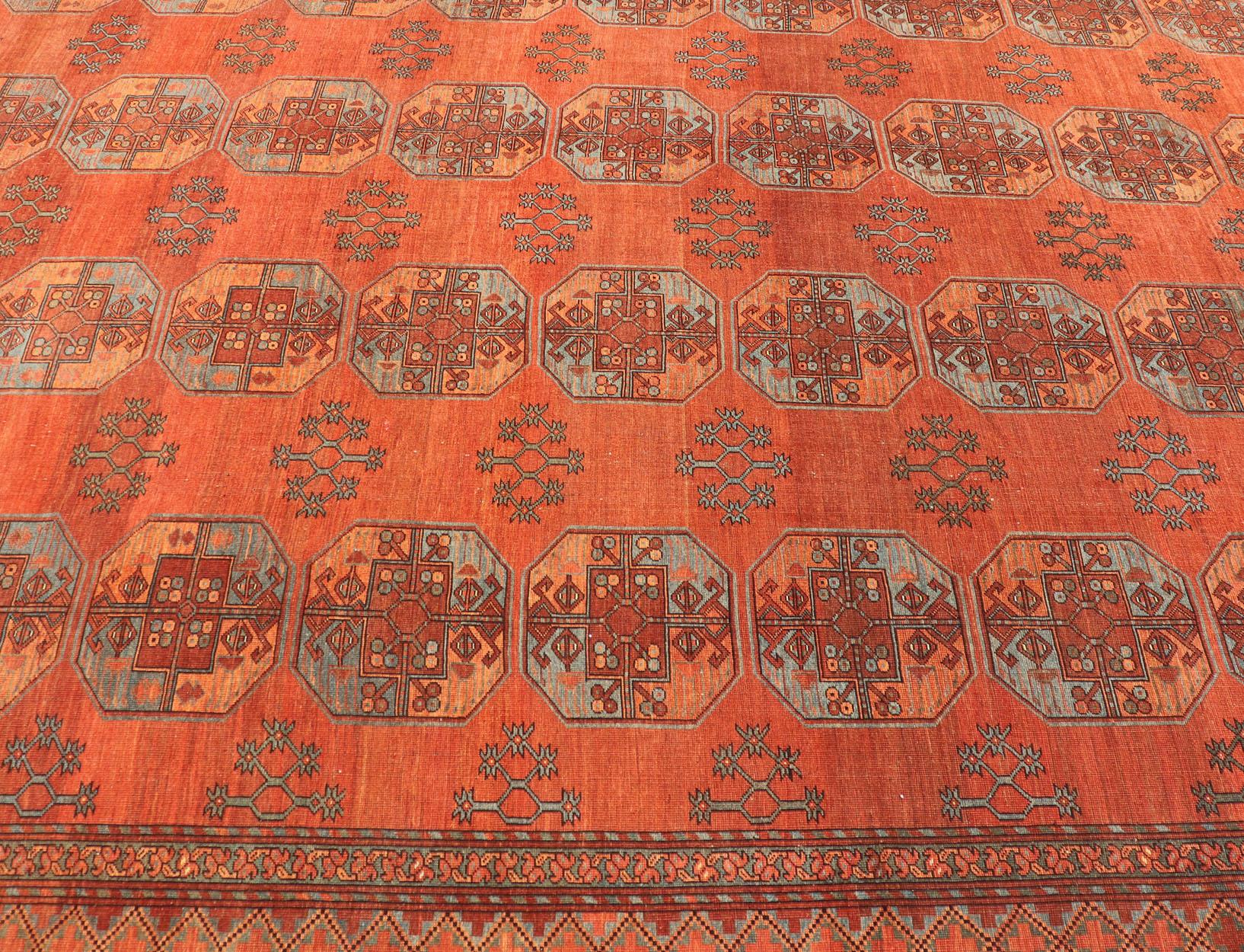 Large Turkomen Rug with All-Over Gul Bokhara Design For Sale 6