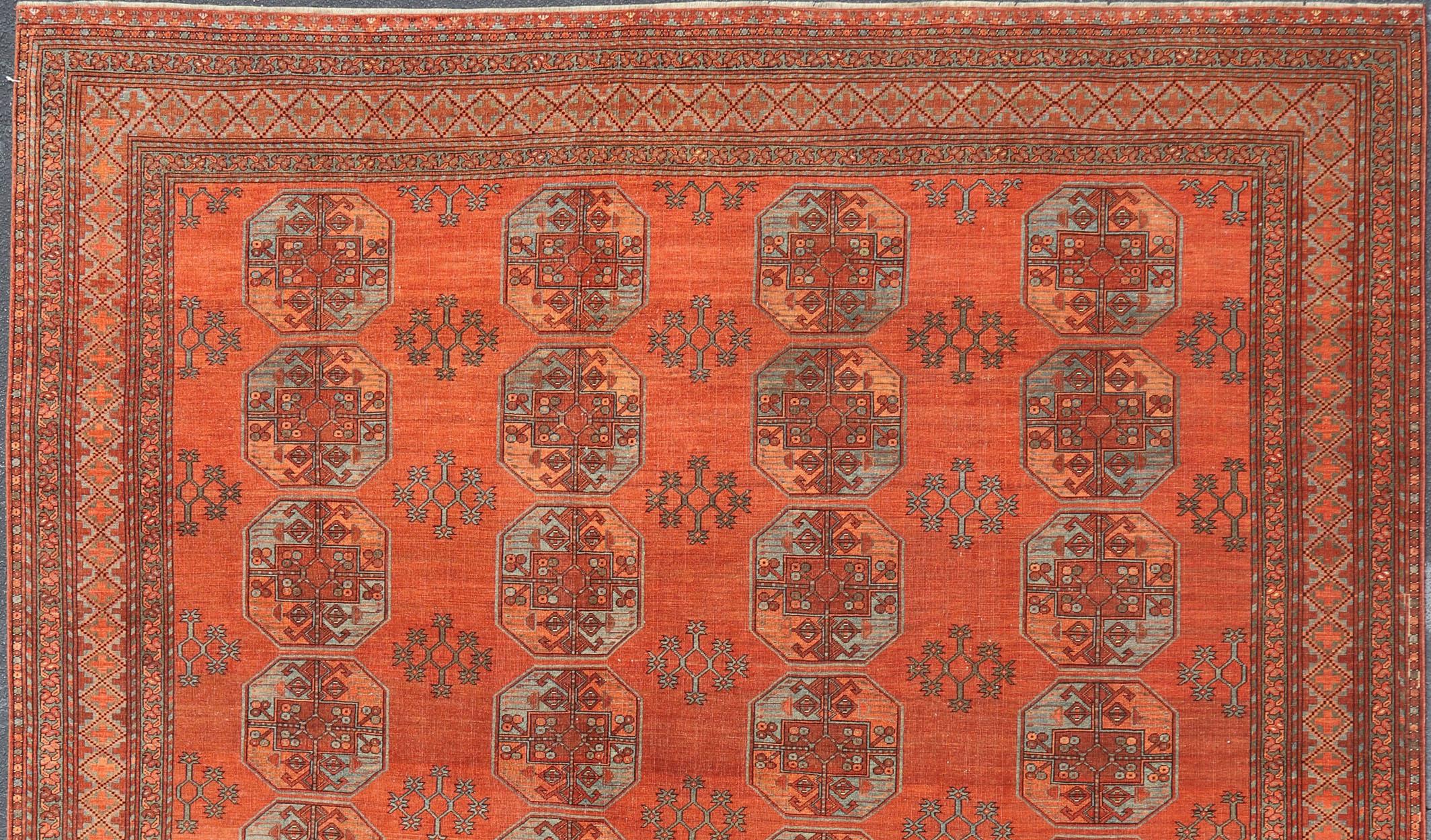Large Turkomen Rug with All-Over Gul Bokhara Design For Sale 7