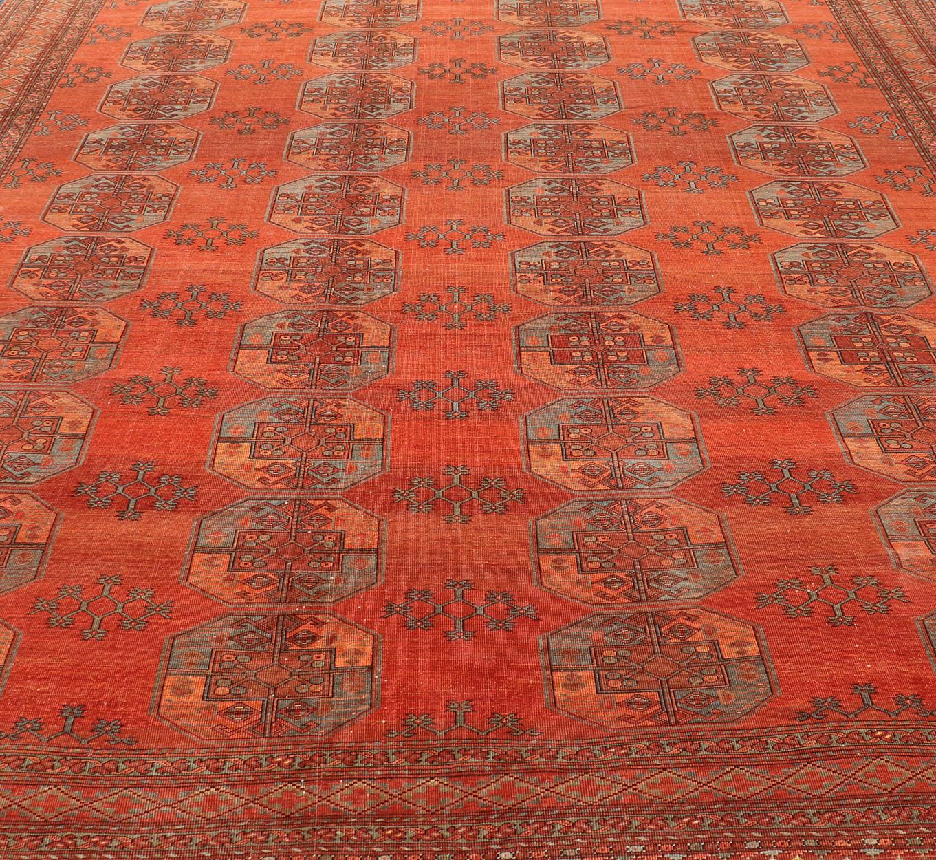 Large Turkomen Rug with All-Over Gul Bokhara Design For Sale 10