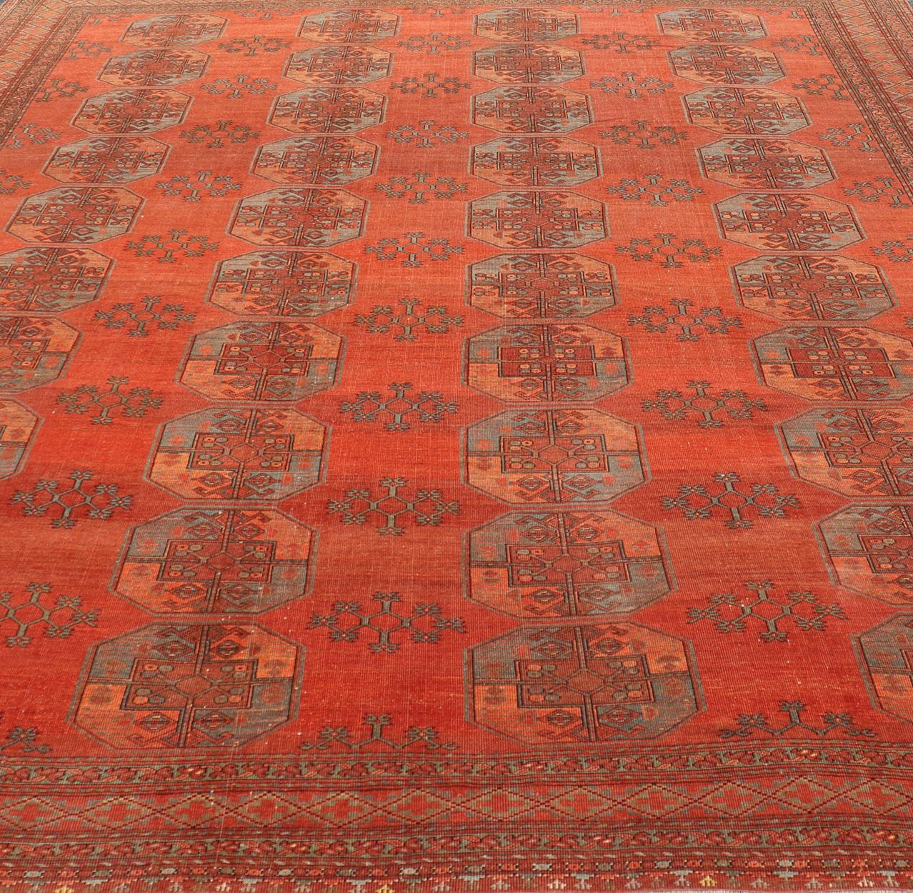 Turkestan Large Turkomen Rug with All-Over Gul Bokhara Design For Sale