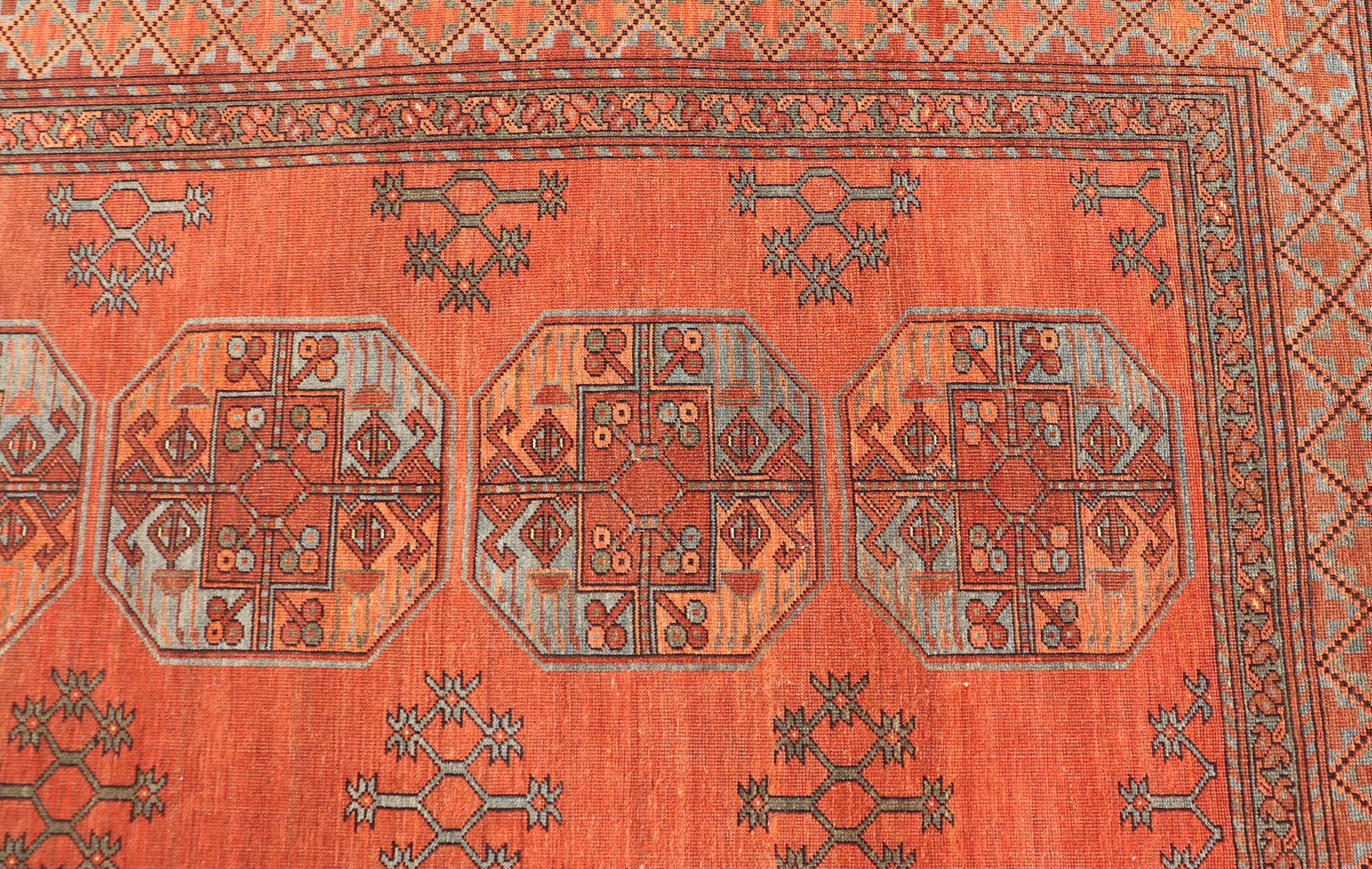 Wool Large Turkomen Rug with All-Over Gul Bokhara Design For Sale