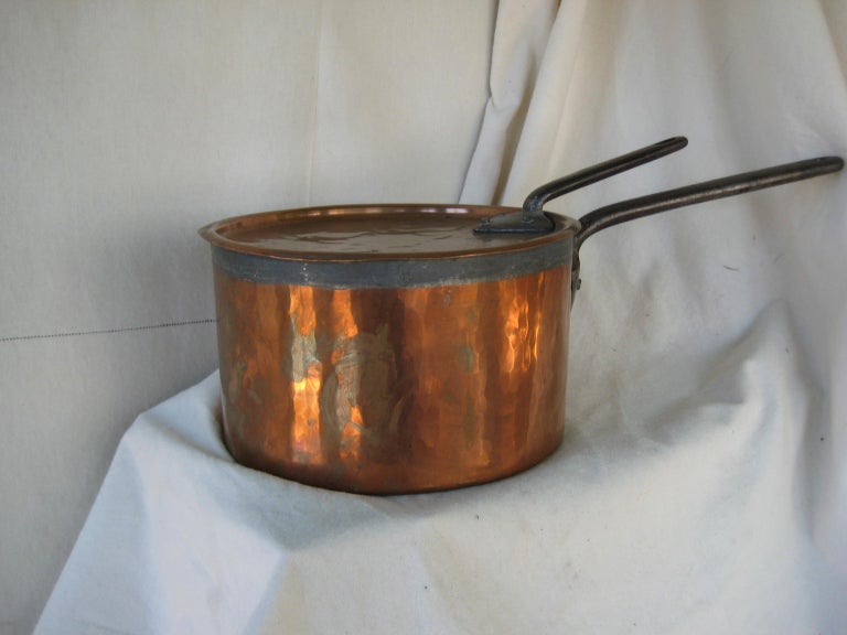 Large Turn of the Century Antique Copper Pot with Handled Copper Lid