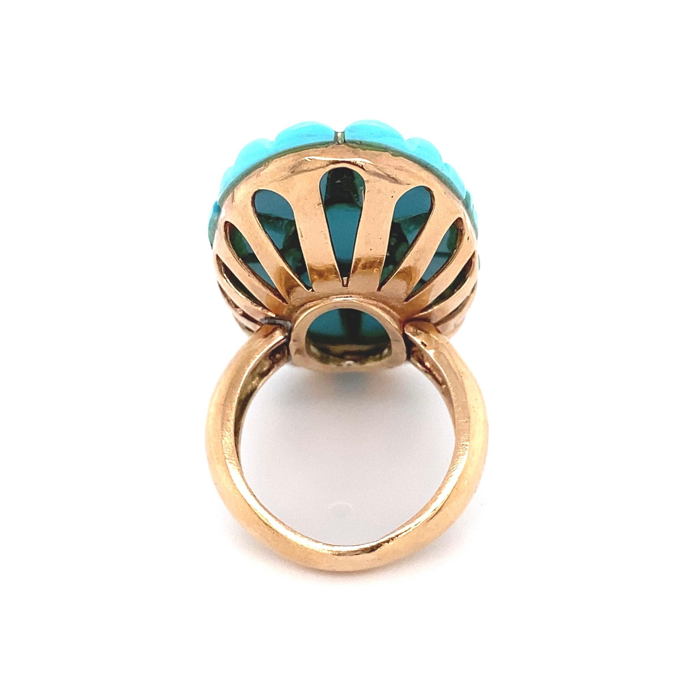 Women's or Men's Large Turquoise and Diamond Star Burst Cocktail Ring Estate Fine Jewelry
