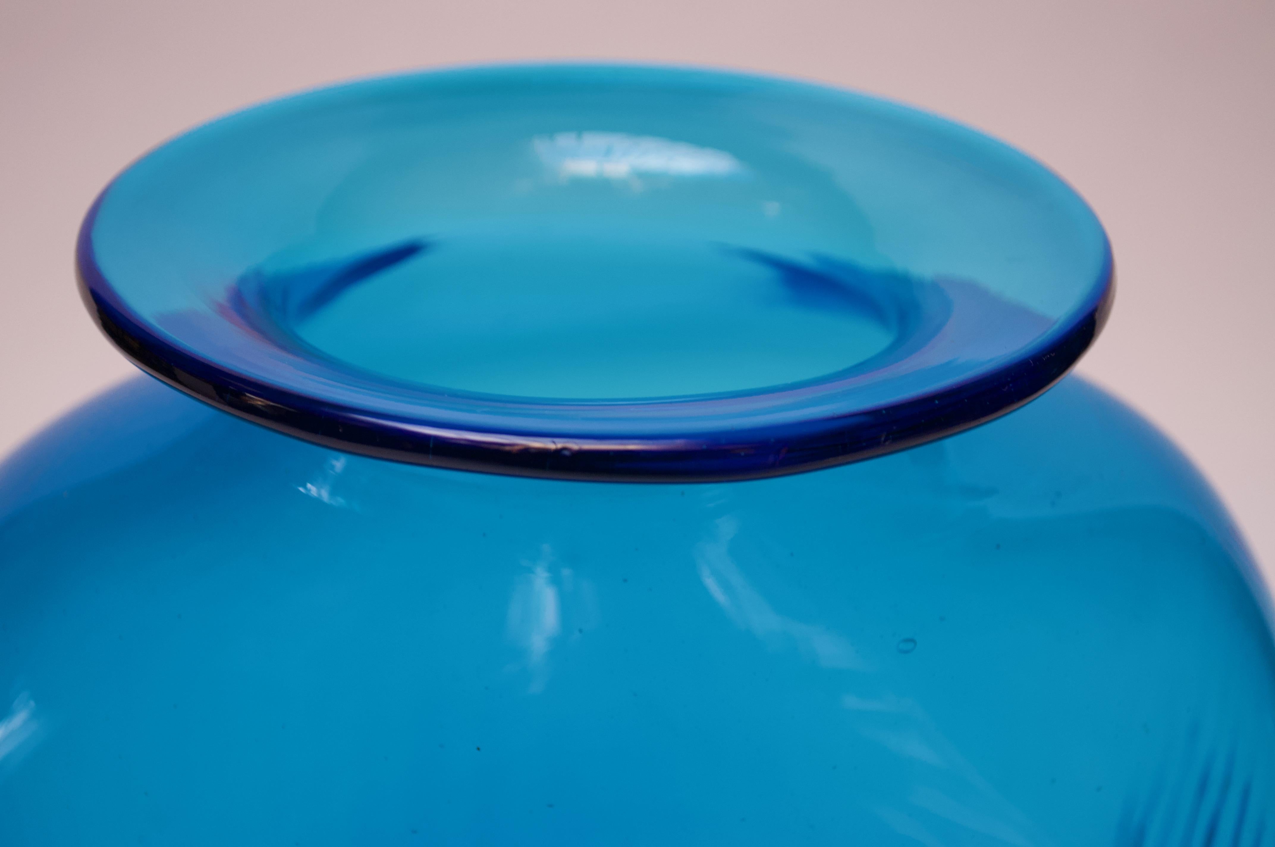 Large Turquoise Blown Glass Asymmetrical 