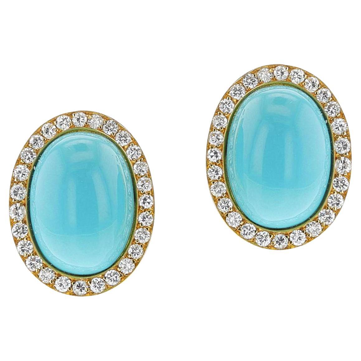 Große Türkis-Cabochon- und Diamant-Ohrringe, 18k
