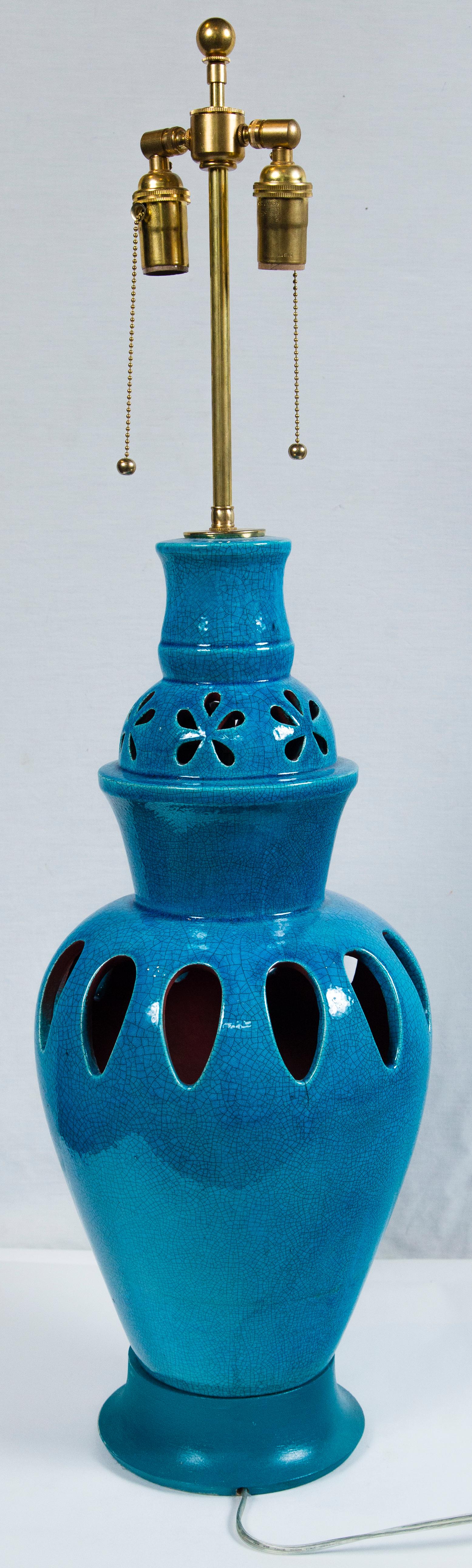 Large Turquoise Ceramic Italian Lamp, 1960s For Sale 1