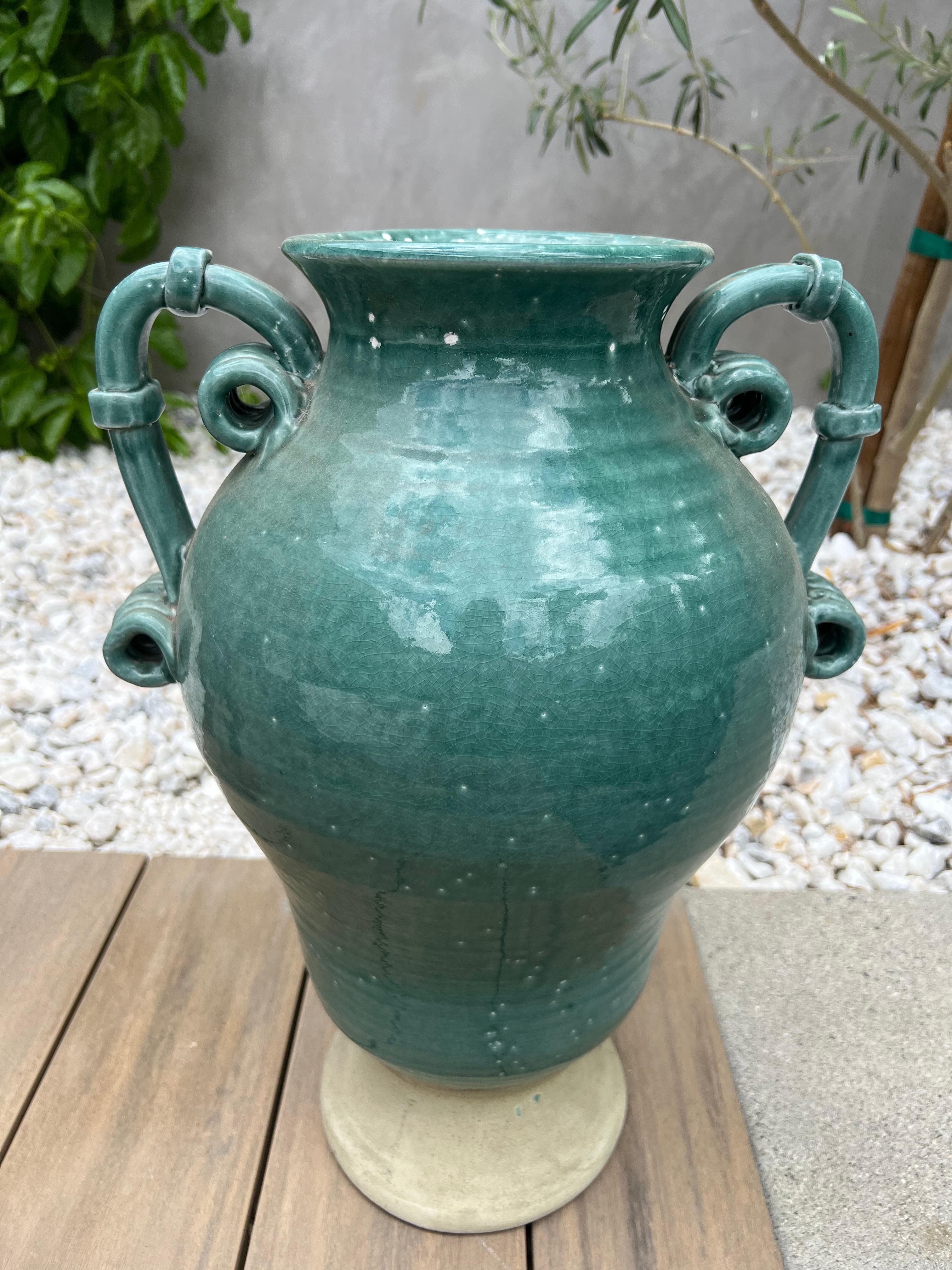 20th Century Large turquoise ceramic planter urn, 20th century 