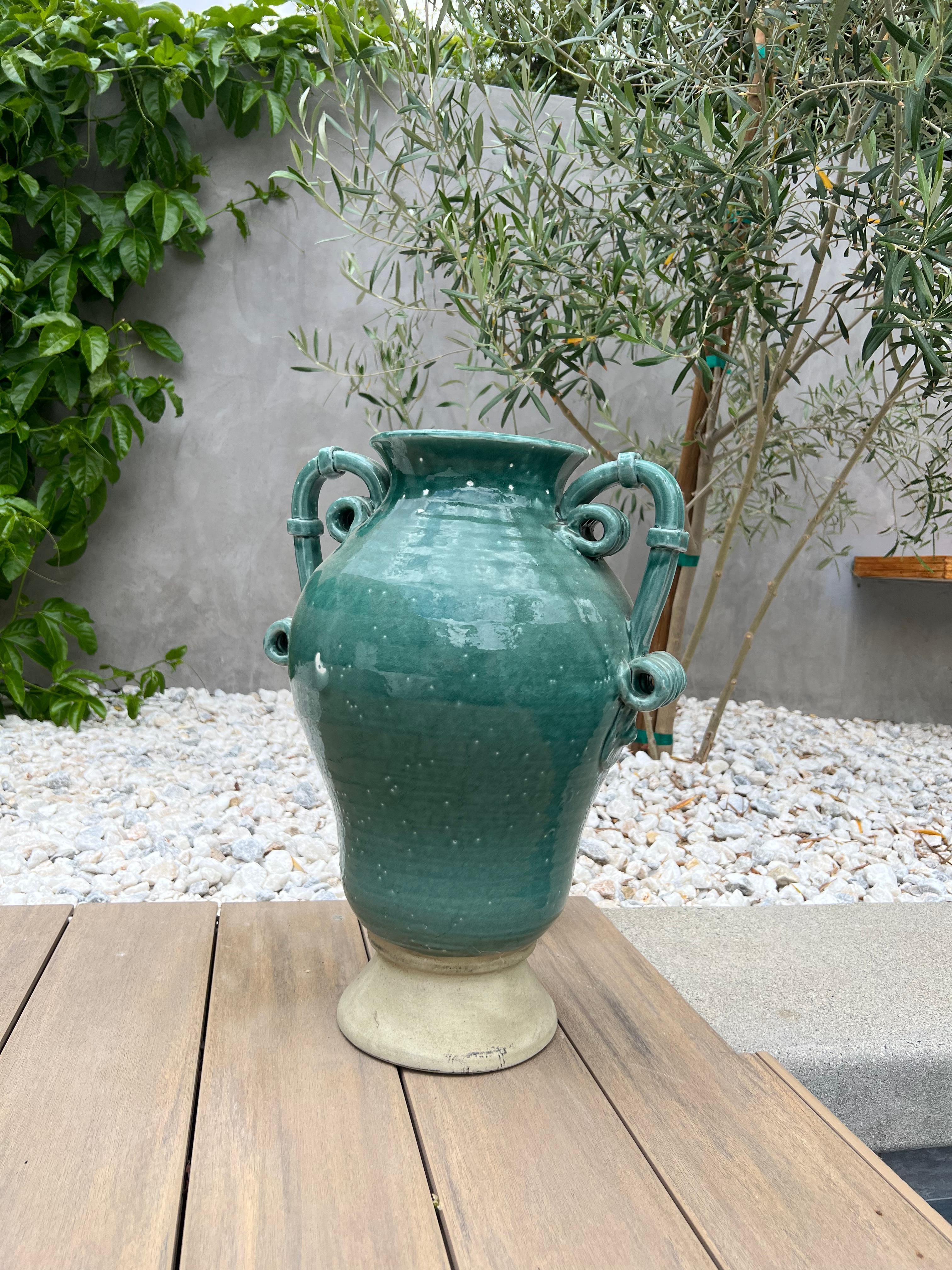 Ceramic Large turquoise ceramic planter urn, 20th century 
