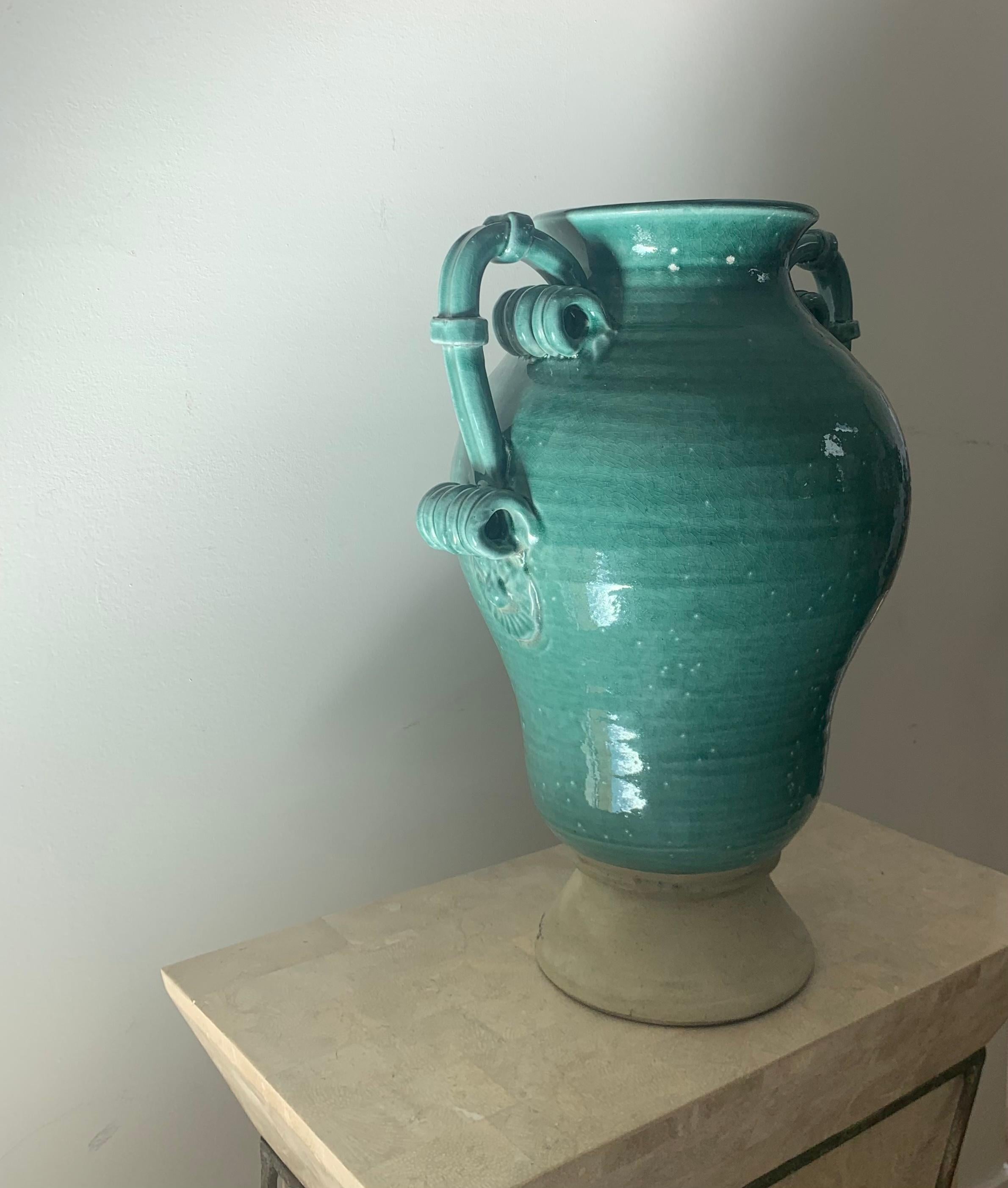 Large turquoise ceramic planter urn, 20th century  3