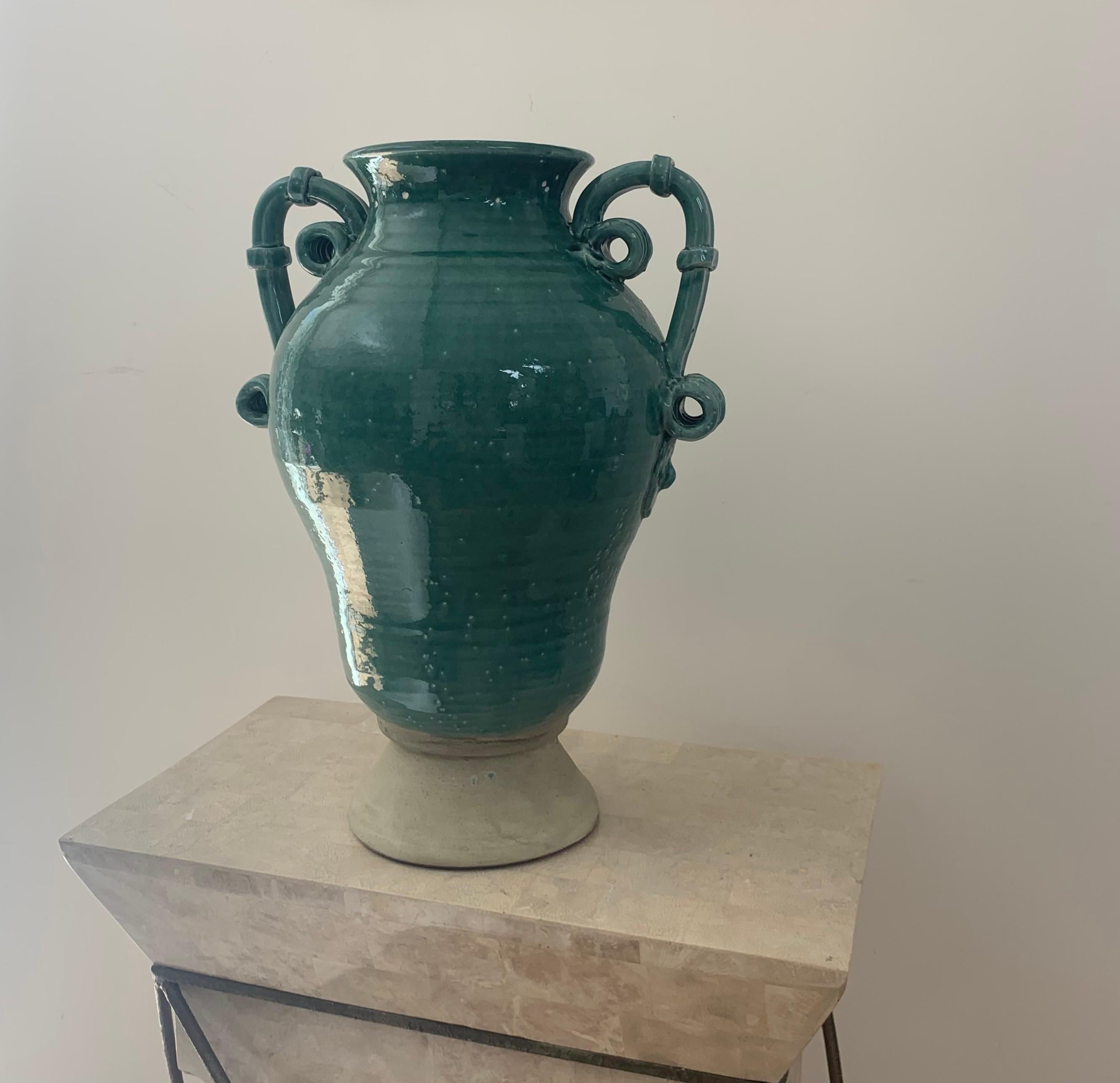 Large turquoise ceramic planter urn, 20th century  4