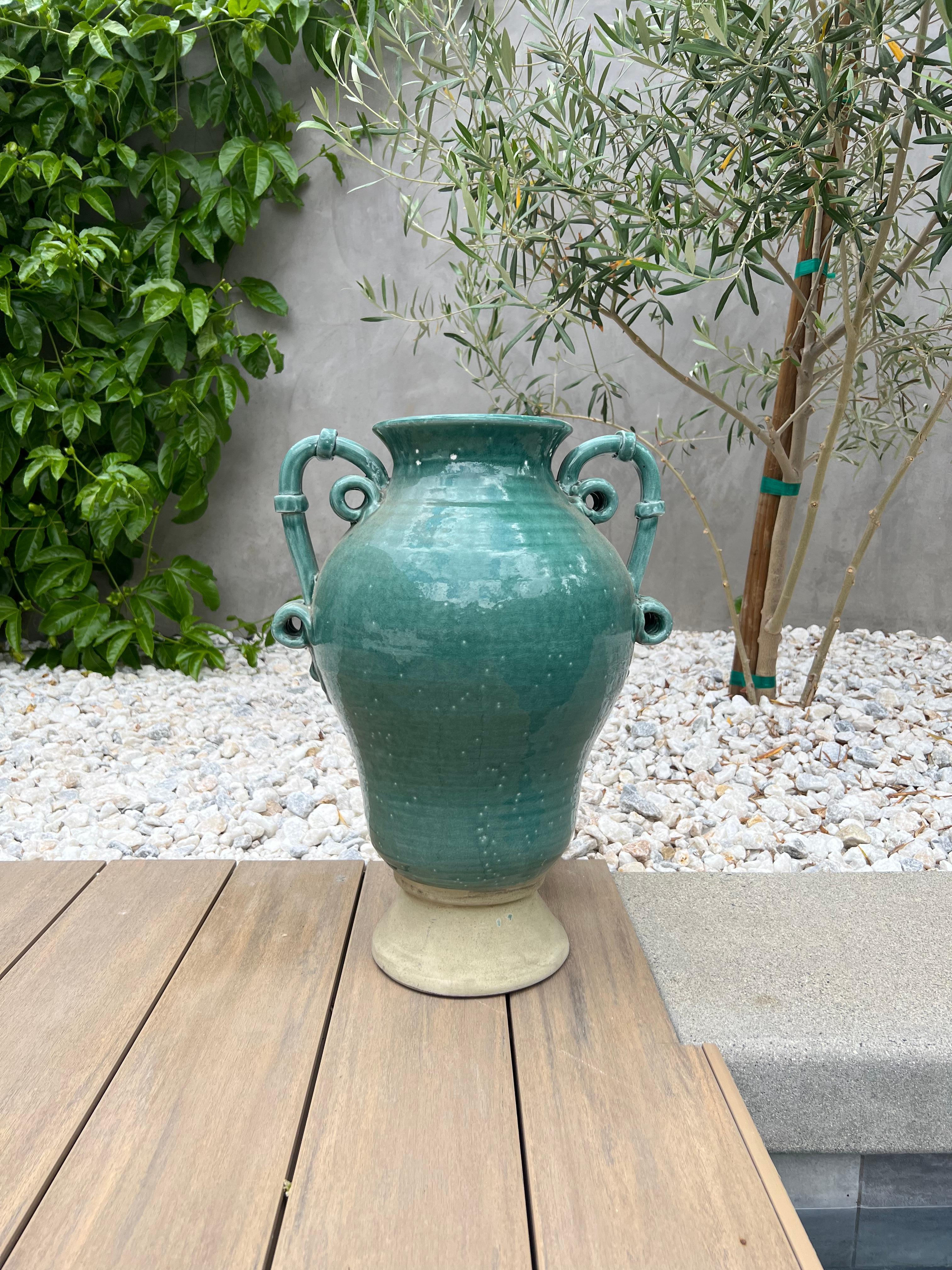 Large turquoise ceramic planter urn, 20th century 7