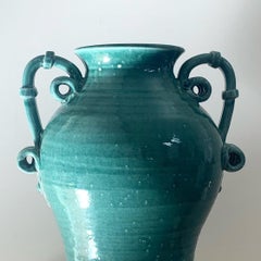 Large turquoise ceramic planter urn, 20th century