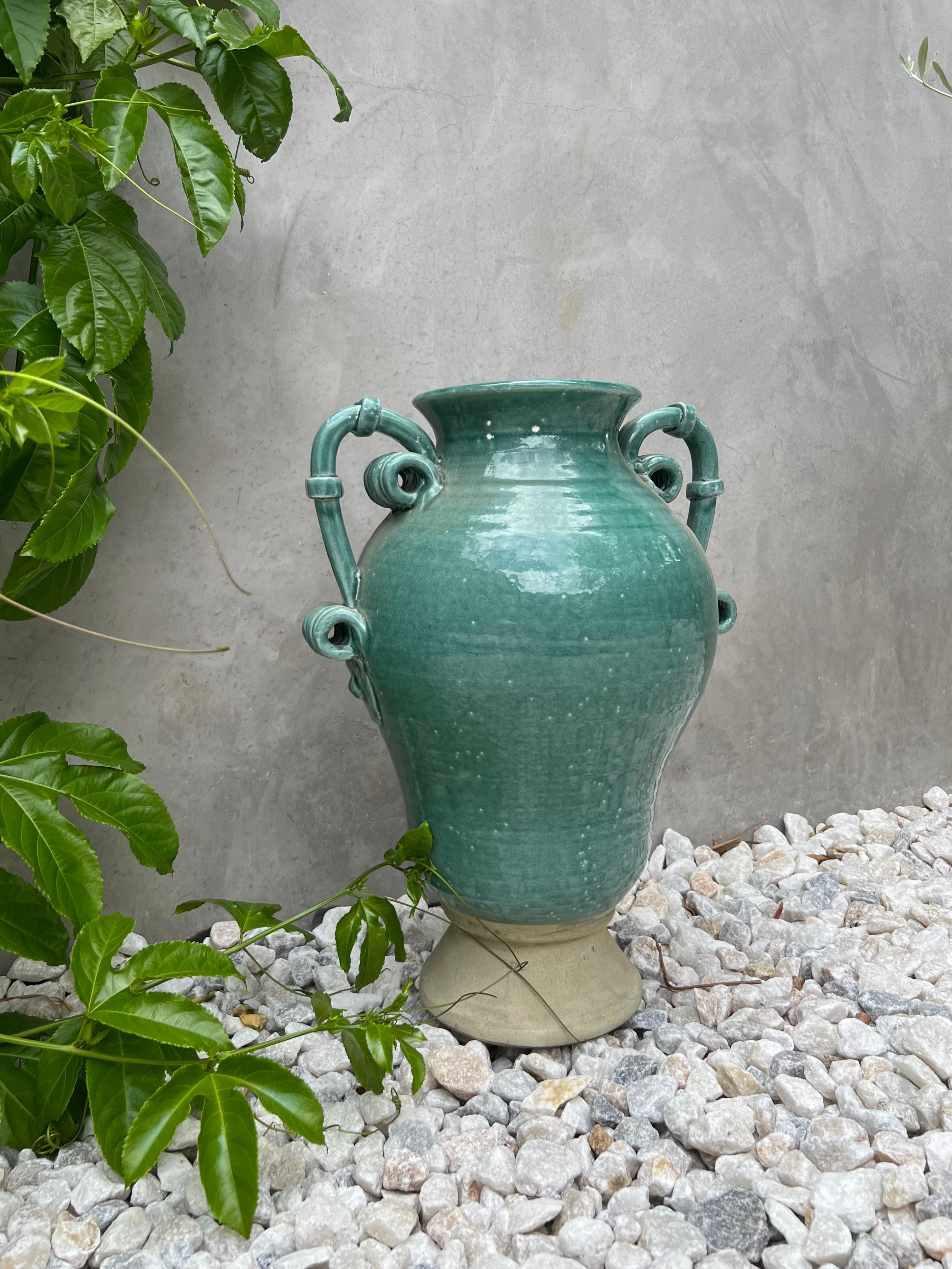 Beaux Arts Large turquoise ceramic planter urn, 20th century 
