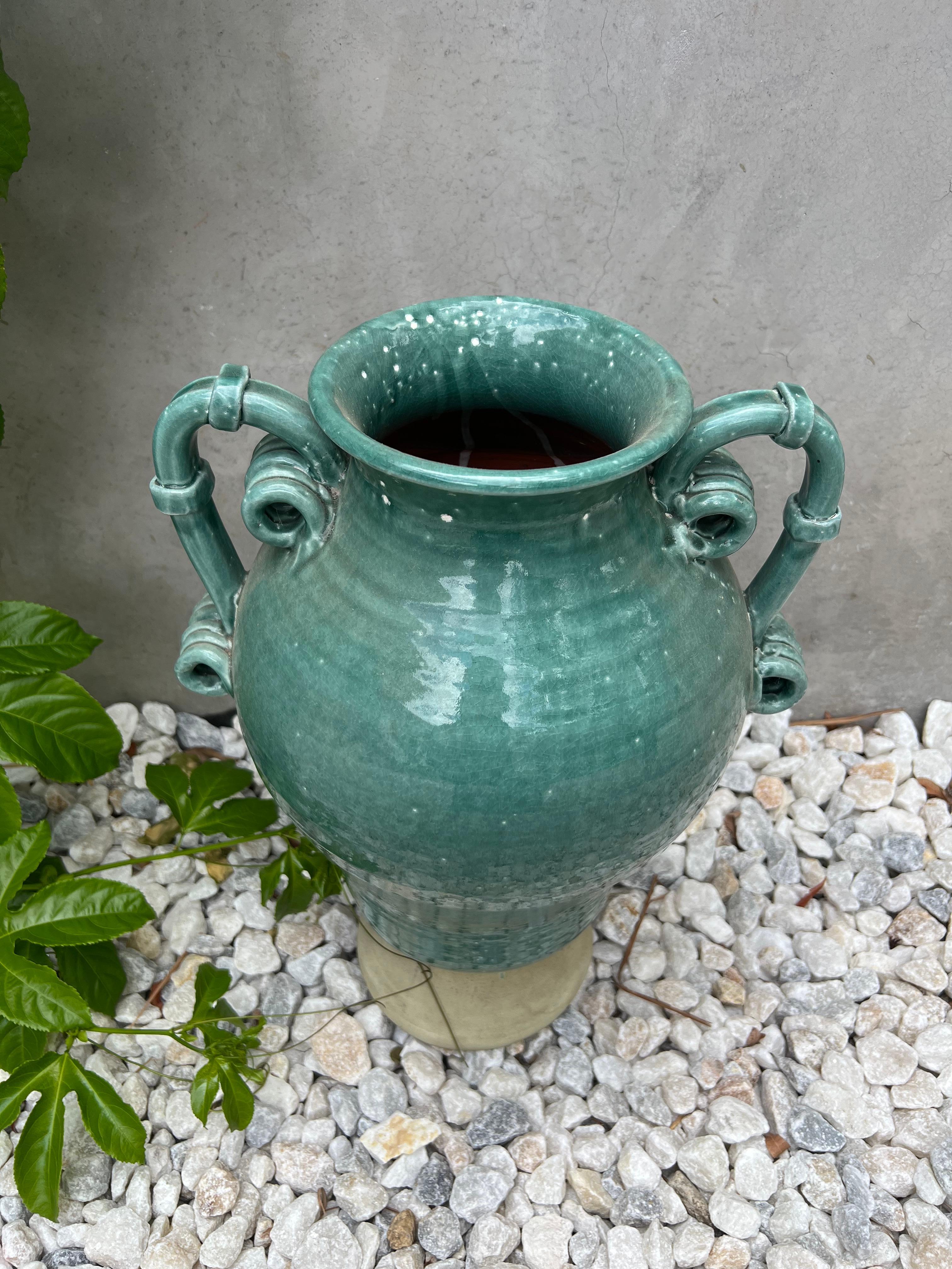 Mexican Large turquoise ceramic planter urn, 20th century