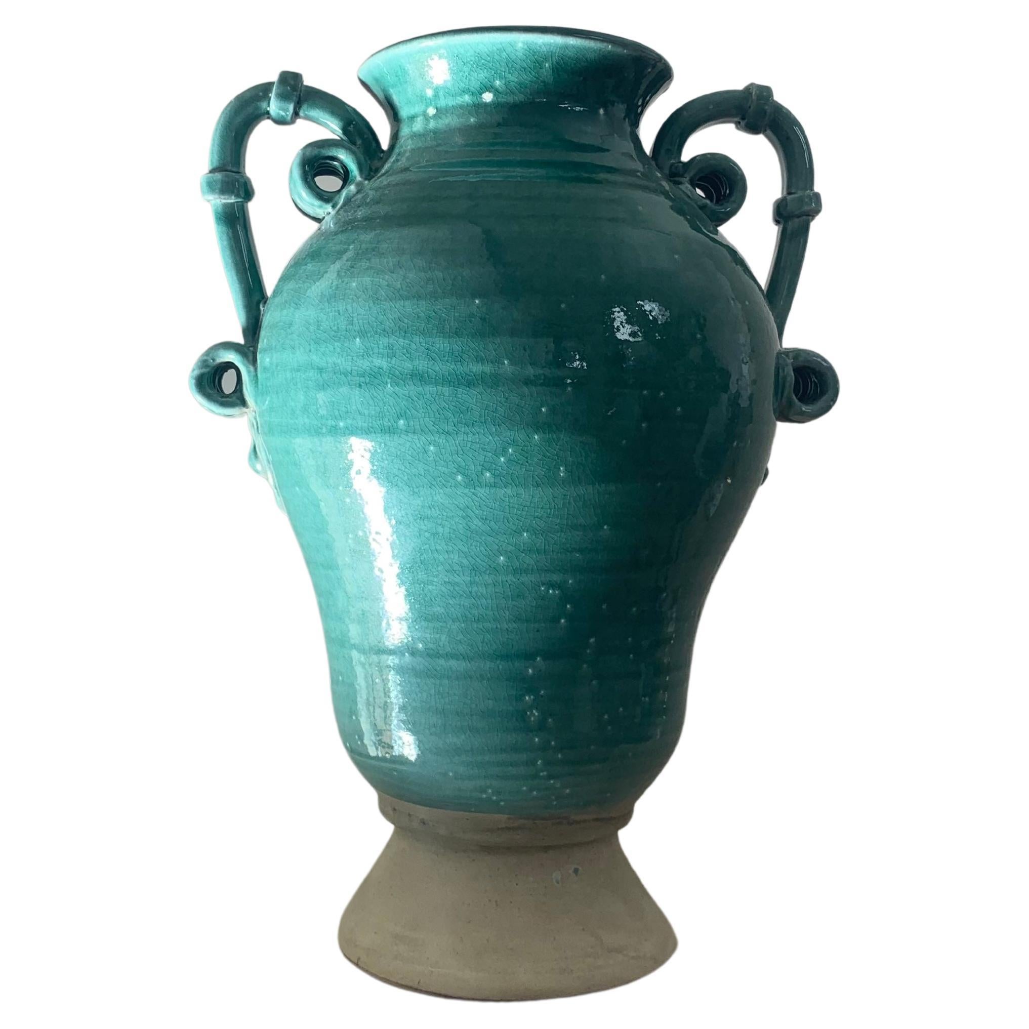 Large turquoise ceramic planter urn, 20th century 