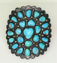 Bracelet manchette en argent avec grappe de turquoise