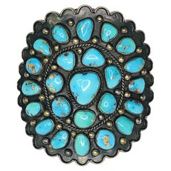 Bracelet manchette en argent avec grappe de turquoise