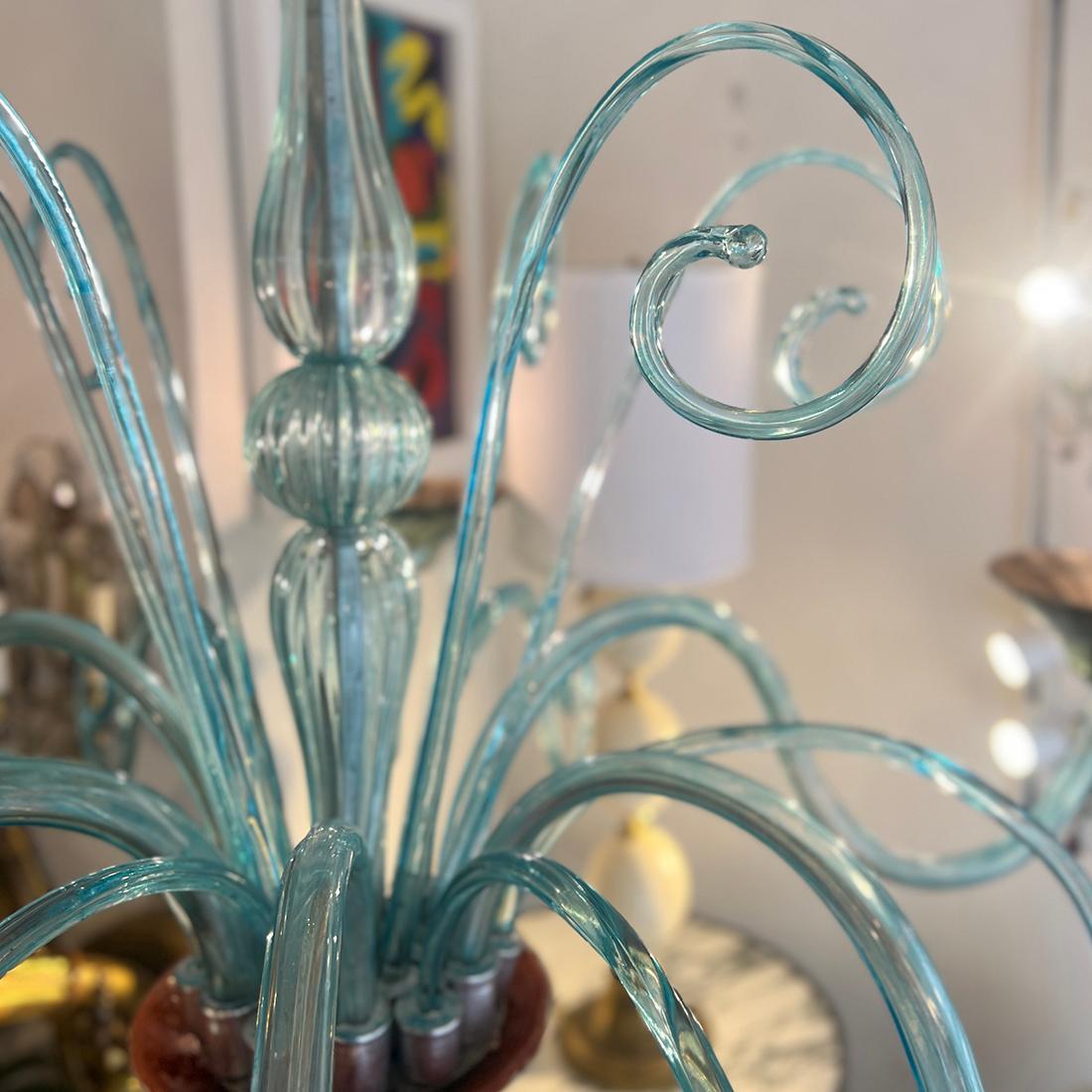 Vetro di Murano Grande lampadario di Murano color turchese in vendita