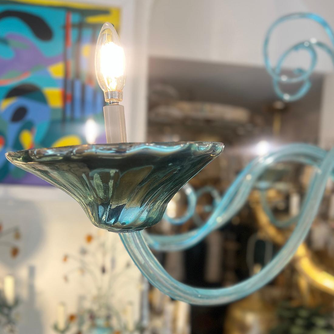 Grande lampadario di Murano color turchese in vendita 1