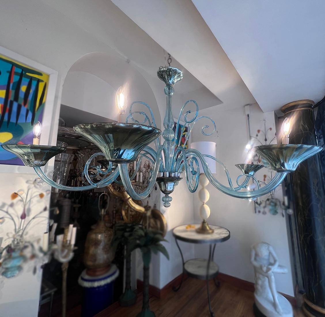 Grande lampadario di Murano color turchese in vendita 2