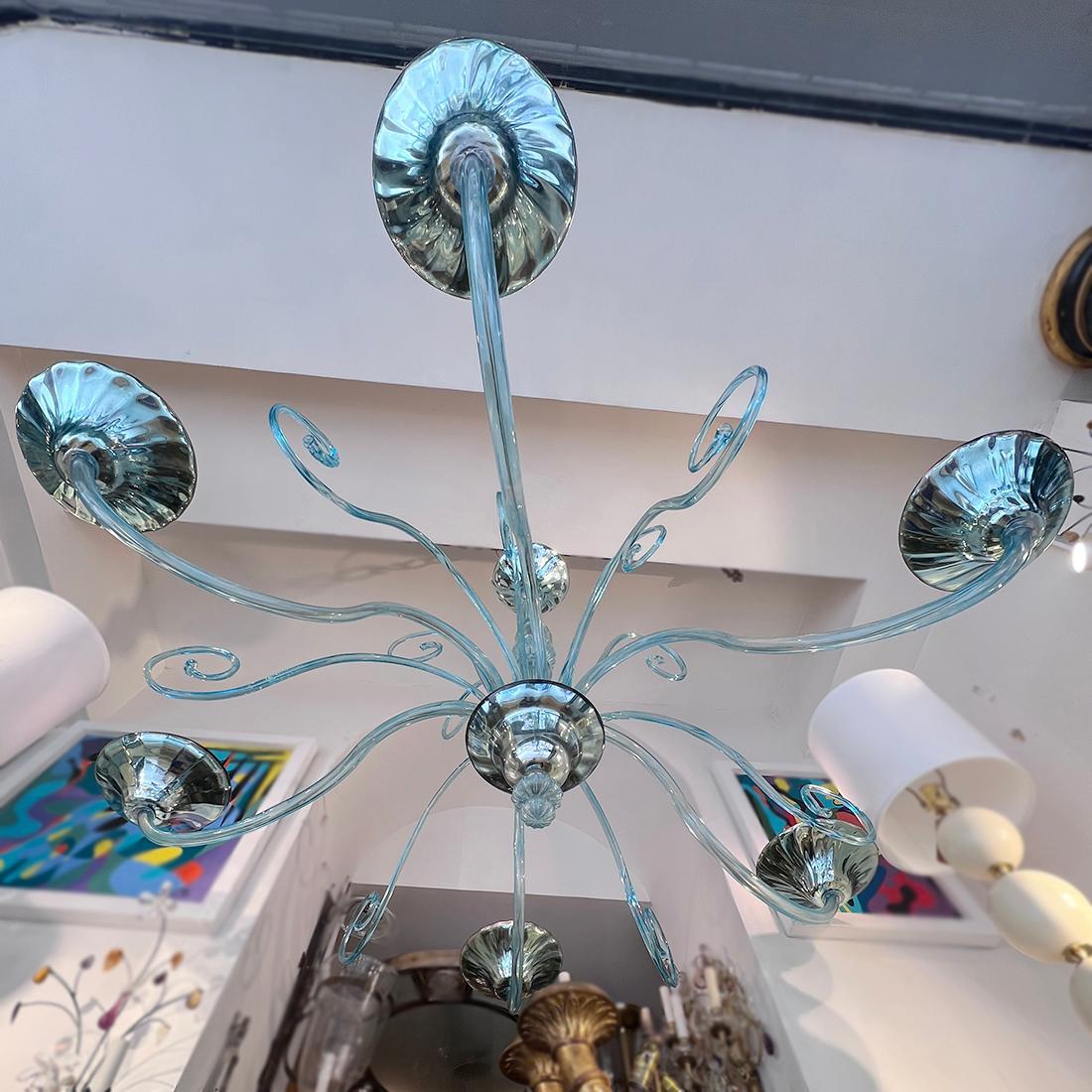 Grande lampadario di Murano color turchese in vendita 3