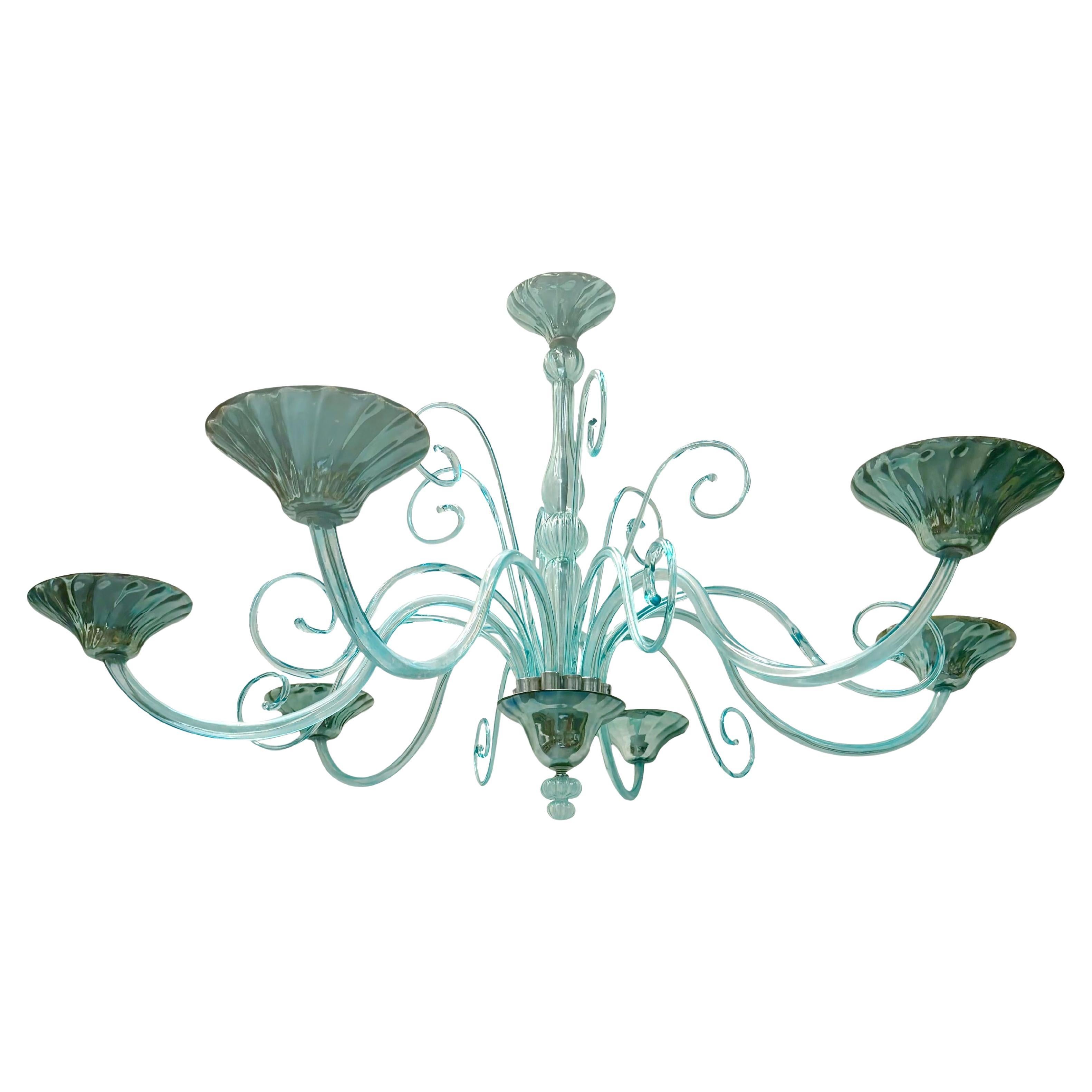 Grande lampadario di Murano color turchese in vendita