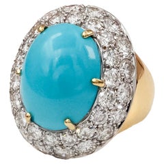 Important Turquoise Diamond 18Kt-Gold Cocktail Ring